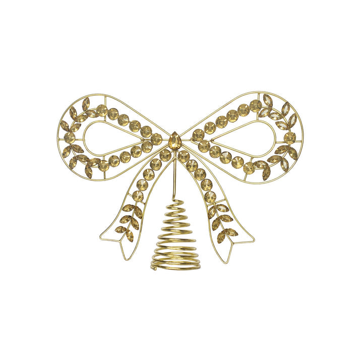 Metal & Acrylic Jewel Bow Shaped Tree Topper, Gold Finish by Creative Co-Op