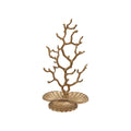 Metal Coral Shaped Jewelry Holder with Shell Shaped Base & 3 Sections, Antique Brass Finish