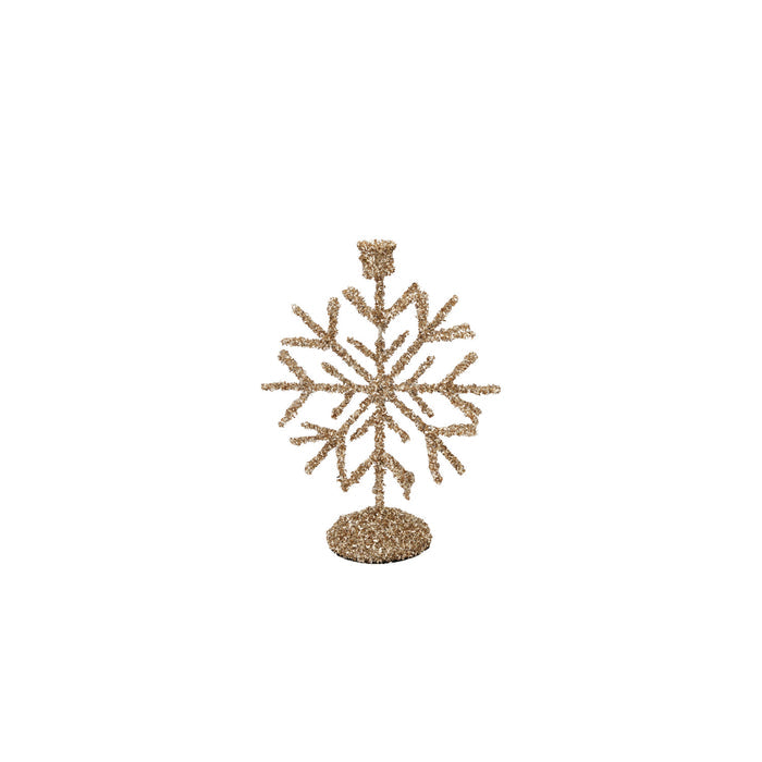 Metal Snowflake Shaped Taper Holder with Glitter by Creative Co-Op