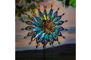 Metal Solar Wind Spinner, Blue Butterfly & Flowers by Evergreen