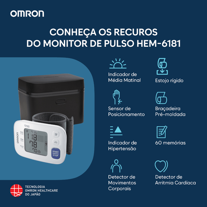Monitor de Pressão Arterial de Pulso Omron HEM-6181 - FisioStore
