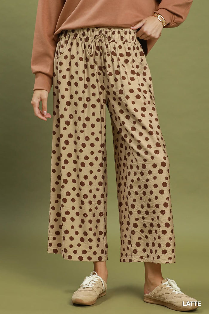 Umgee D1261 Polka Dot Wide-Leg Pants – Latte with Front Tie - View 2