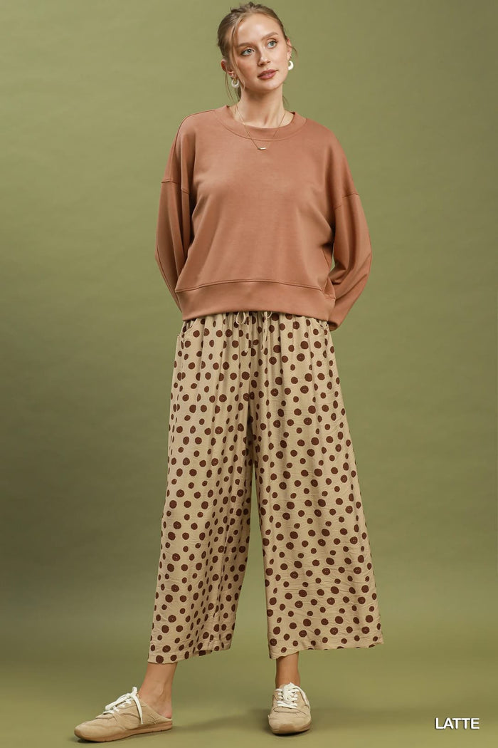 Umgee D1261 Polka Dot Wide-Leg Pants – Latte with Front Tie - View 3