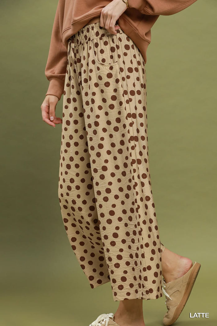 Umgee D1261 Polka Dot Wide-Leg Pants – Latte with Front Tie - View 4