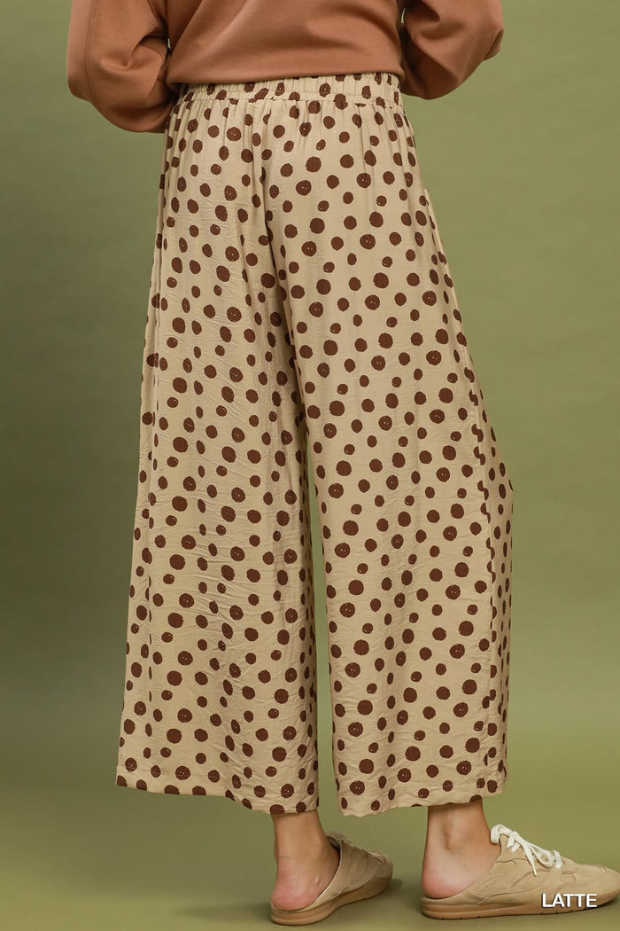 Umgee D1261 Polka Dot Wide-Leg Pants – Latte with Front Tie - View 5