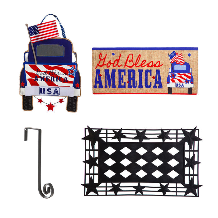 Patriotic Door Decor and Sassafras Mat Set