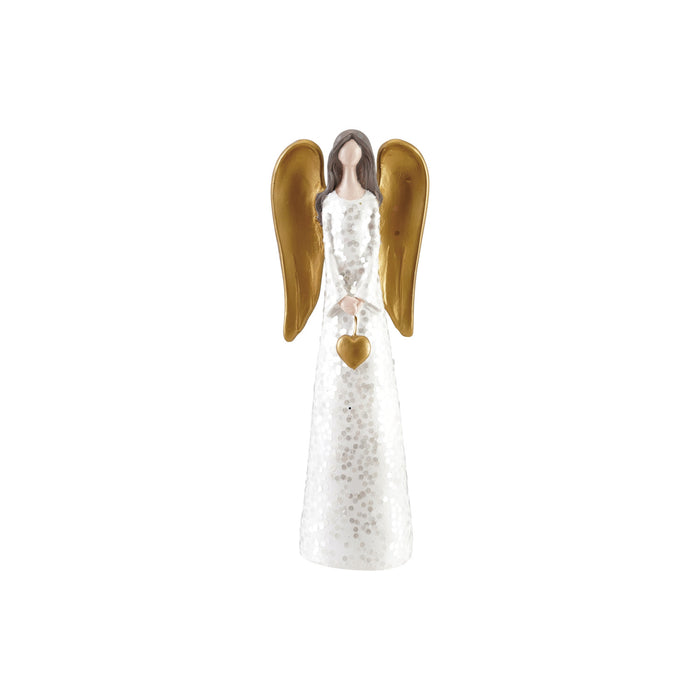 Resin Angel with Heart & Glitter, White, Gold Finish & Brown by Creative Co-Op