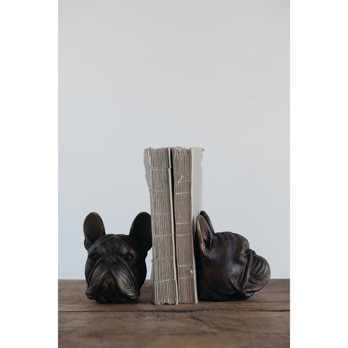 Resin Dog Head Bookends, Antique Bronze Finish