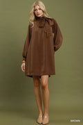 Sally Mae Satin Tie Neck Mini Dress