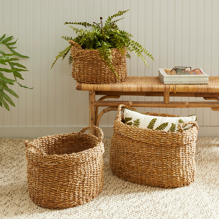 Seagrass Oval Baskets With Handles, Set Of 3 - View 3