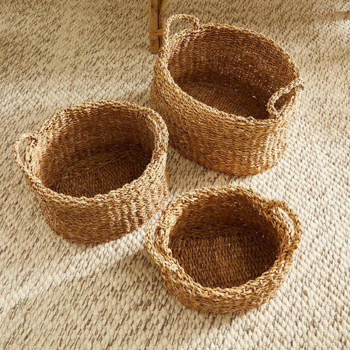 Seagrass Oval Baskets With Handles, Set Of 3 - View 5