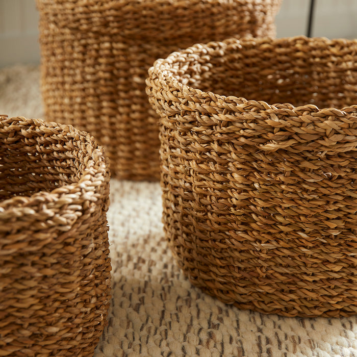 Seagrass Round Baskets With Cuffs, Set Of 3 - View 4