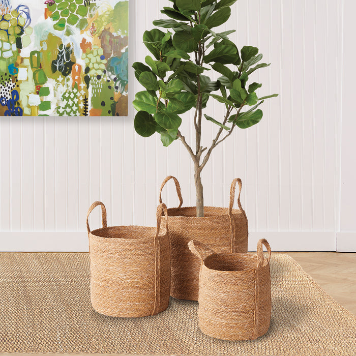 Seagrass Round Baskets With Long Handles, Set Of 3 - View 2