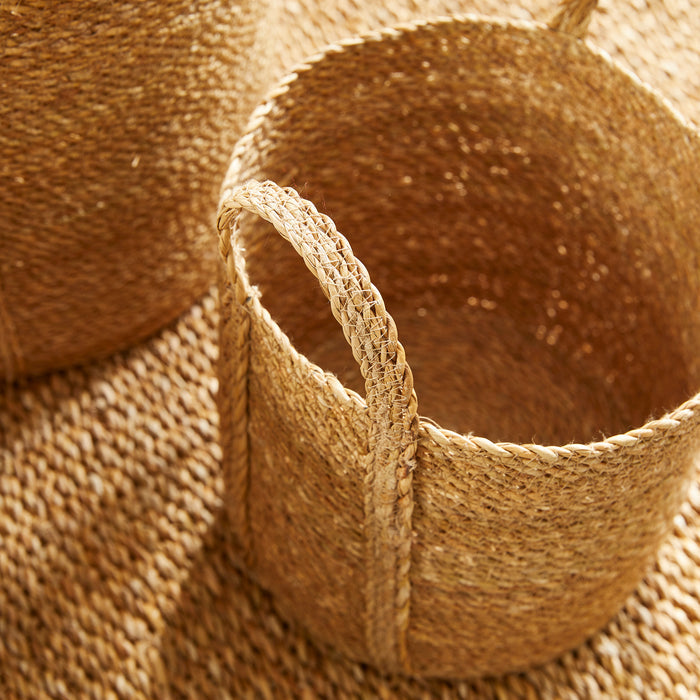 Seagrass Round Baskets With Long Handles, Set Of 3 - View 8