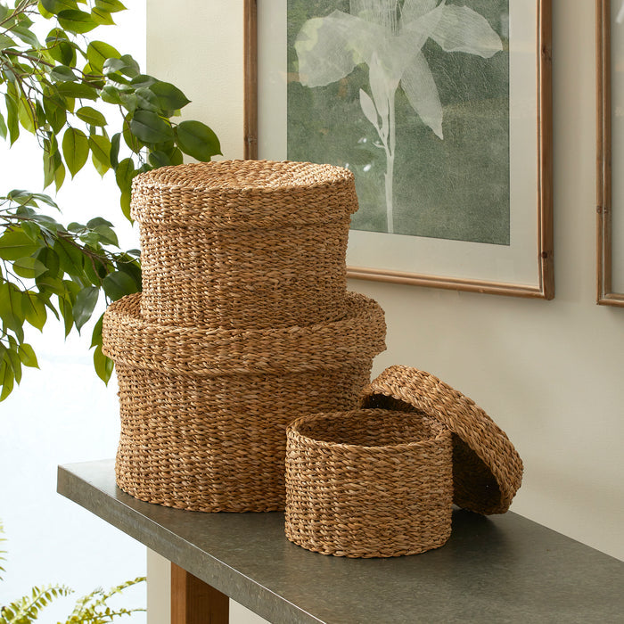 Seagrass Round Lidded Baskets, Set Of 3 - View 3