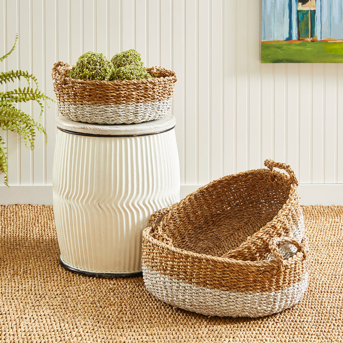 Seagrass Shallow Baskets With Handles, Set Of 3 - View 2