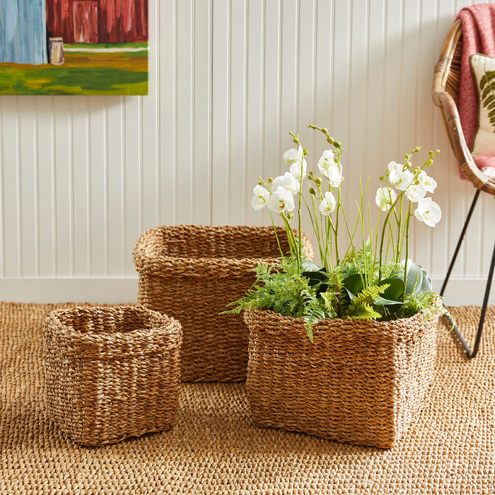 Seagrass Square Baskets With Cuffs, Set Of 3 - View 2