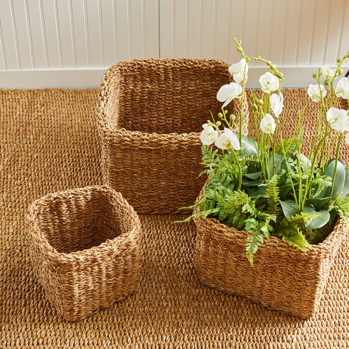 Seagrass Square Baskets With Cuffs, Set Of 3 - View 3