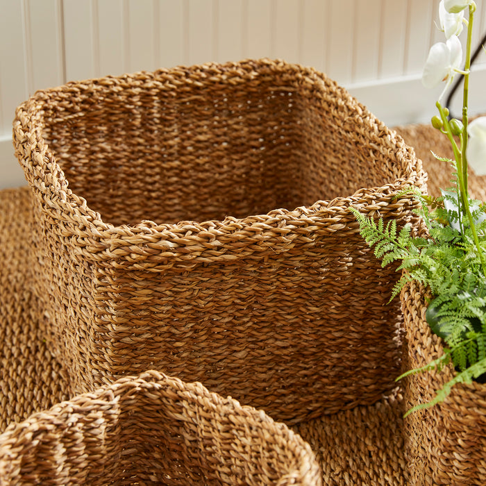 Seagrass Square Baskets With Cuffs, Set Of 3 - View 4