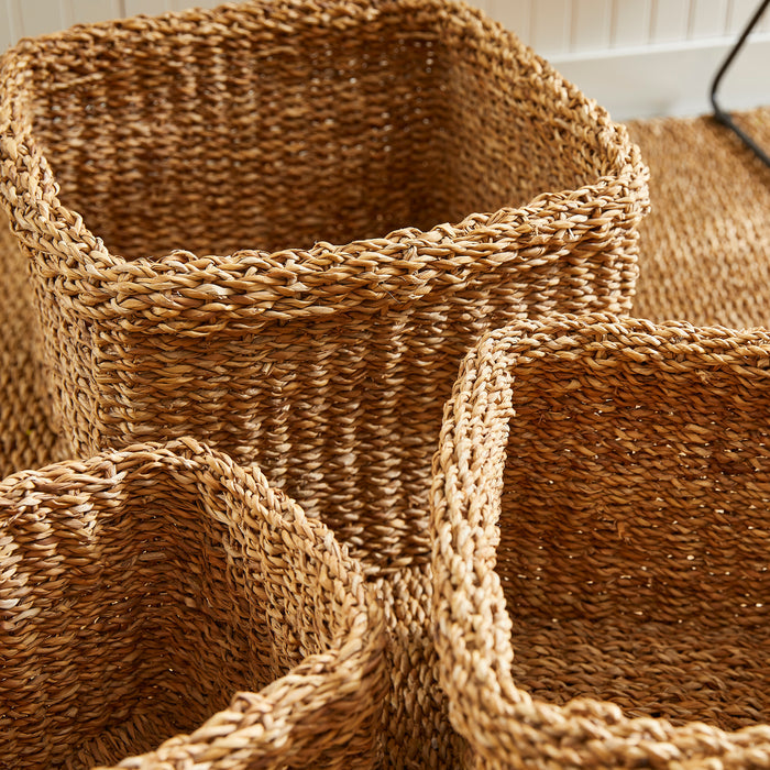 Seagrass Square Baskets With Cuffs, Set Of 3 - View 5