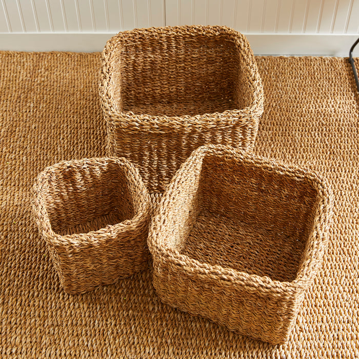 Seagrass Square Baskets With Cuffs, Set Of 3 - View 6