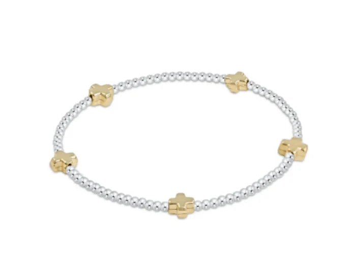 Signature Cross Small 2mm Mixed Metal Bracelet - Gold by enewton