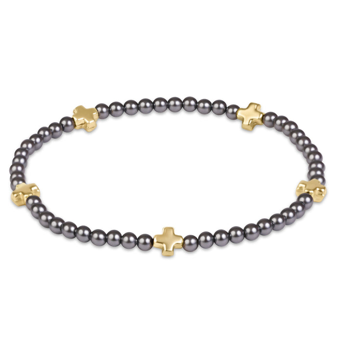 enewton Signature Cross Small 3mm Pearl Dark Grey Bracelet - Gold