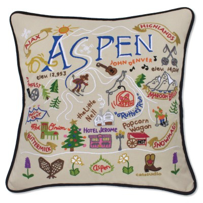 SKI ASPEN PILLOW BY CATSTUDIO - A. Dodson's
