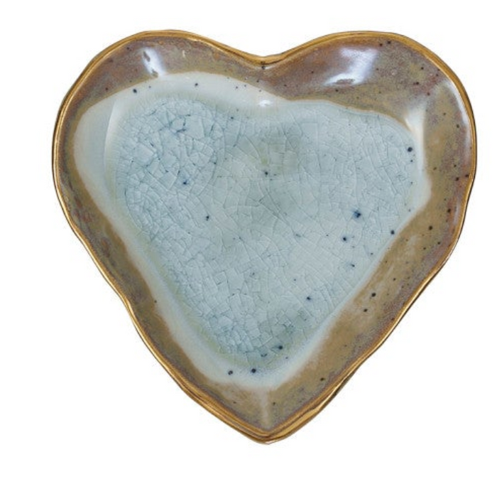 Stoneware Heart Dish w/ Gold Edge, 2 Colors, 2 sizes