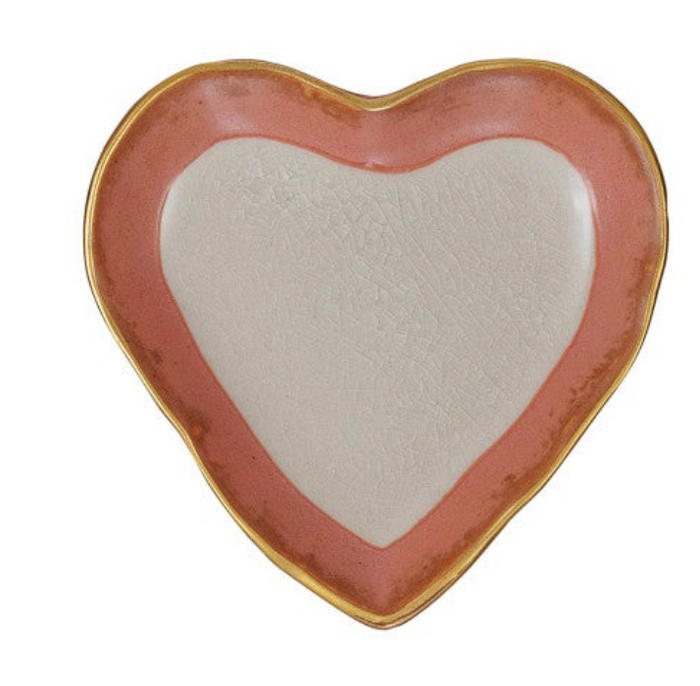 Stoneware Heart Dish w/ Gold Edge, 2 Colors, 2 sizes