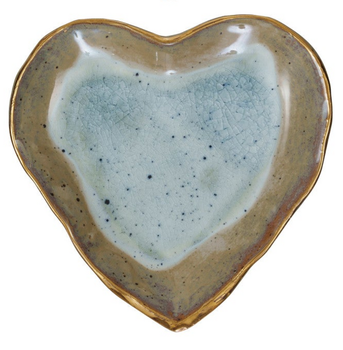 Stoneware Heart Dish w/ Gold Edge, 2 Colors, 2 sizes