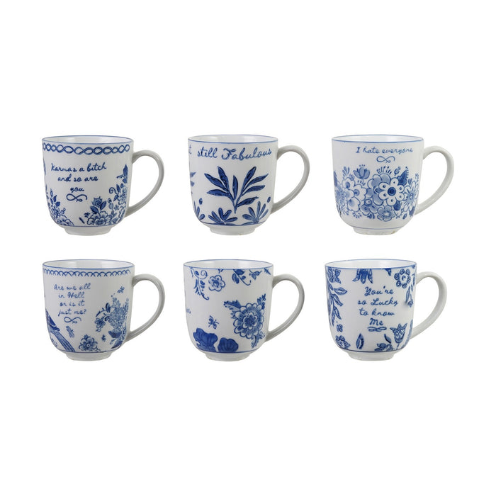 Stoneware Mug W Saying, Blue & White
