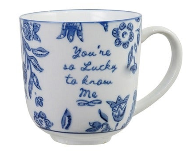 Stoneware Mug W Saying, Blue & White