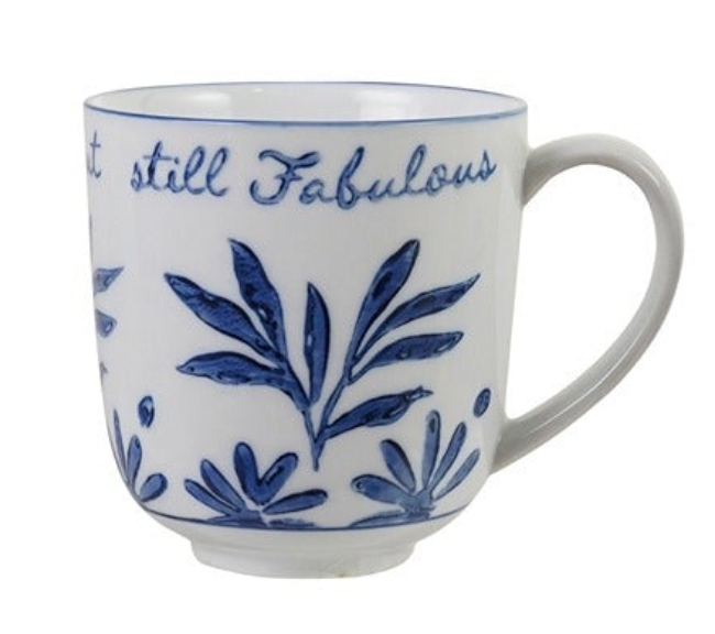Stoneware Mug W Saying, Blue & White