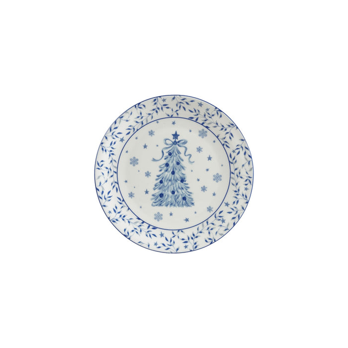 Stoneware Plate with Tree, White & Blue
