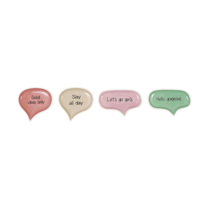 Stoneware Speech Balloon Shaped Dish with Words, 4 Styles