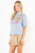 Tia  Detail Puff Sleeve Tiger Pattern Top by THML