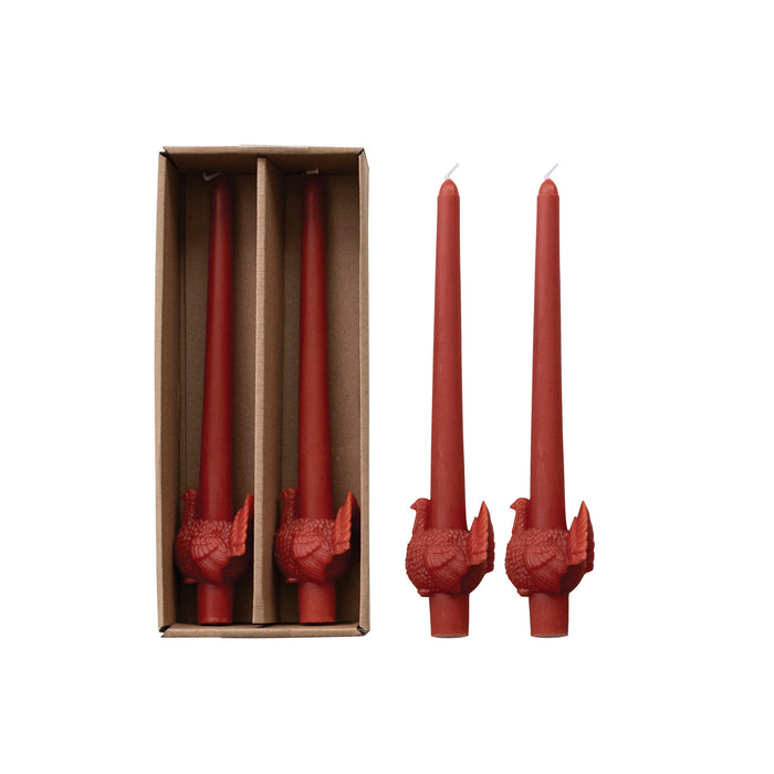 Unscented Taper Candles with Turkey in Box, Acorn Color, Set of 2 (Est. Burn Time 6 Hours) by Creative Co-Op