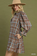 Vera Plaid Ruffle Neck Shift Dress