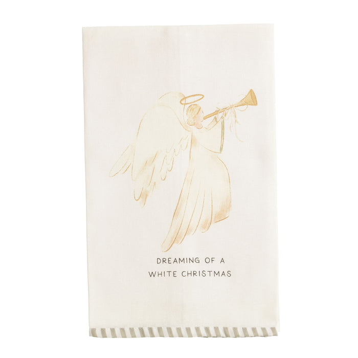 White Christmas Stripe Hem Towel by Mud Pie