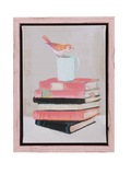 Wood Framed Hand-Painted Canvas Wall Decor with Bird & Mugs/Books, 4 Styles