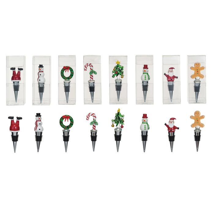Zinc Alloy Wine Stopper w/ Hand-Painted Glass Holiday Icon, 8 Styles by Creative Co-Op